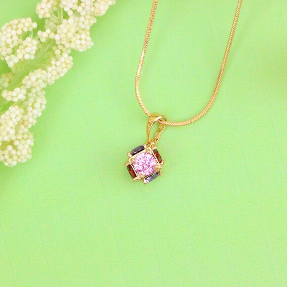 "Cube Design Rose Gold Pendant with Multicolor Stones, XPPT1563 - Picture 11 of 13